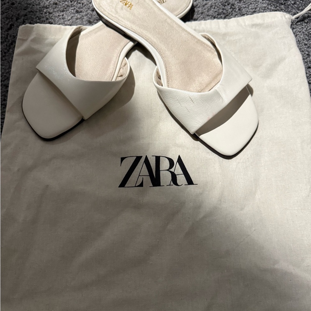 Zara Cream Square-Toe Slide Mules